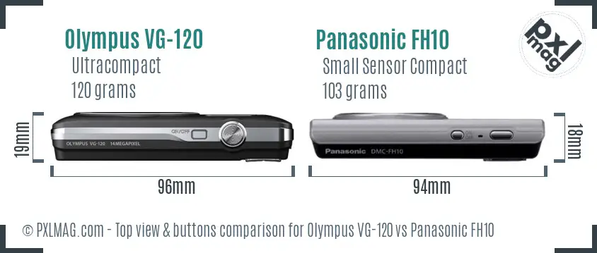 Olympus VG-120 vs Panasonic FH10 top view buttons comparison