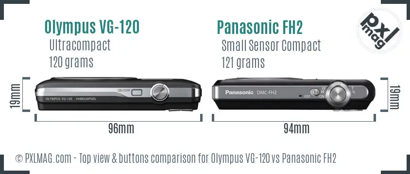 Olympus VG-120 vs Panasonic FH2 top view buttons comparison