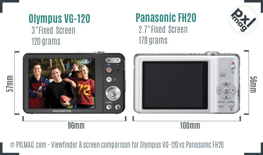 Olympus VG-120 vs Panasonic FH20 Screen and Viewfinder comparison