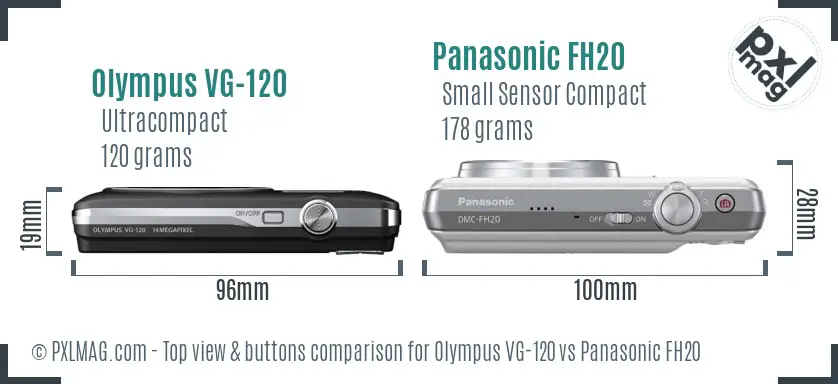 Olympus VG-120 vs Panasonic FH20 top view buttons comparison