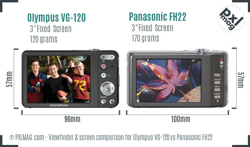Olympus VG-120 vs Panasonic FH22 Screen and Viewfinder comparison
