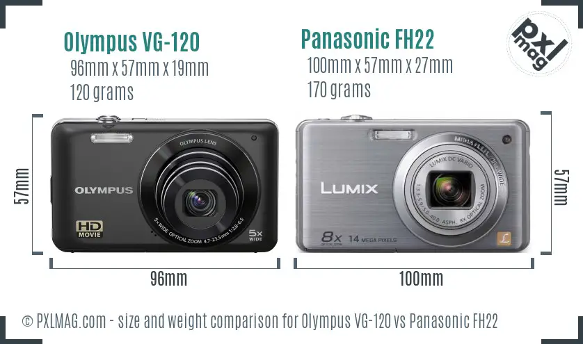 Olympus VG-120 vs Panasonic FH22 size comparison