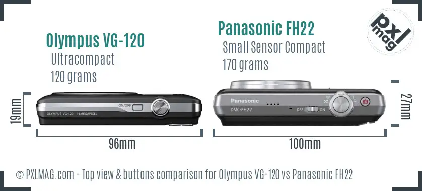 Olympus VG-120 vs Panasonic FH22 top view buttons comparison