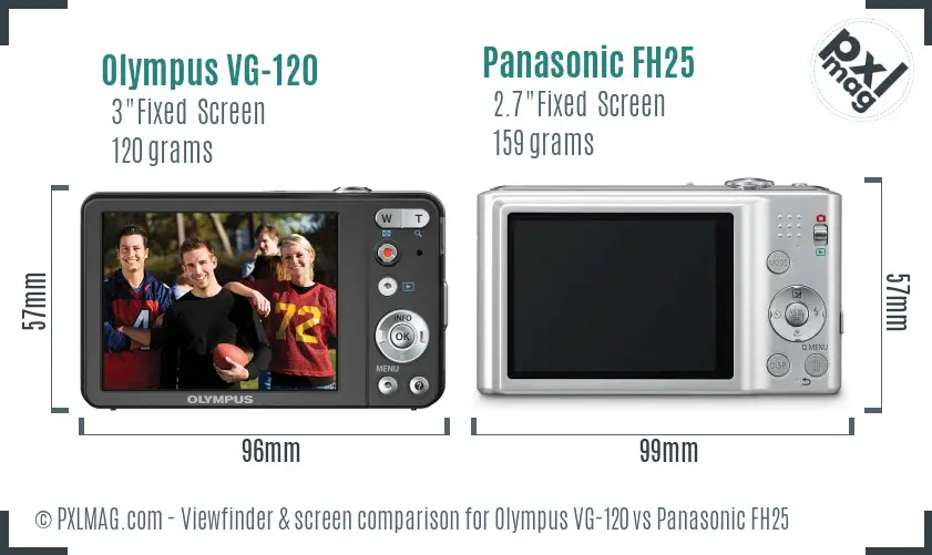 Olympus VG-120 vs Panasonic FH25 Screen and Viewfinder comparison