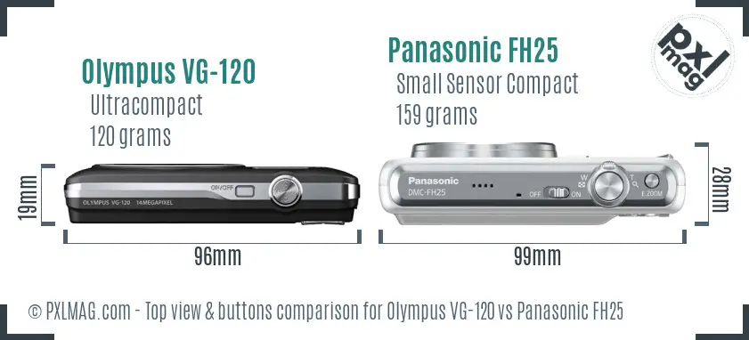 Olympus VG-120 vs Panasonic FH25 top view buttons comparison