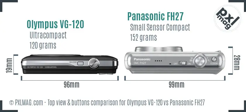 Olympus VG-120 vs Panasonic FH27 top view buttons comparison
