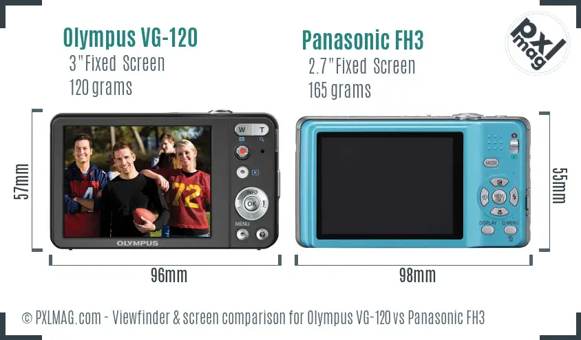 Olympus VG-120 vs Panasonic FH3 Screen and Viewfinder comparison