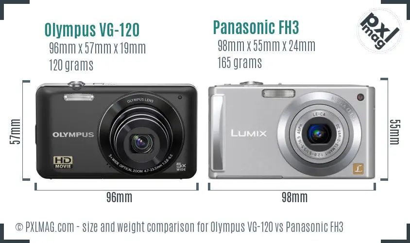 Olympus VG-120 vs Panasonic FH3 size comparison