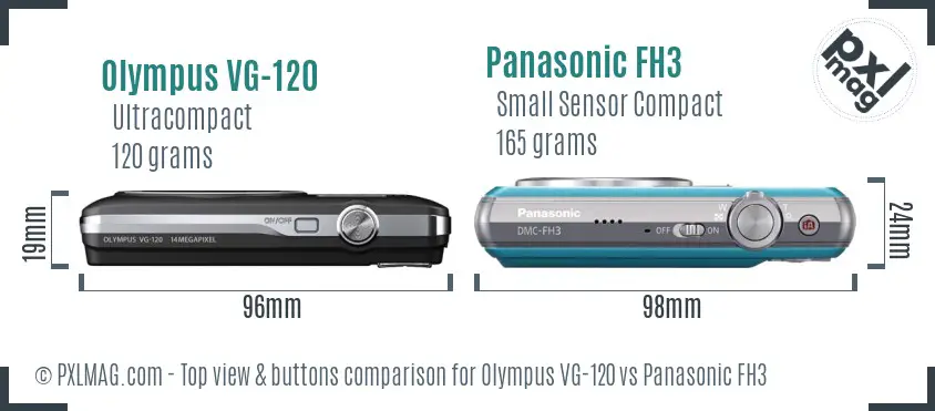 Olympus VG-120 vs Panasonic FH3 top view buttons comparison