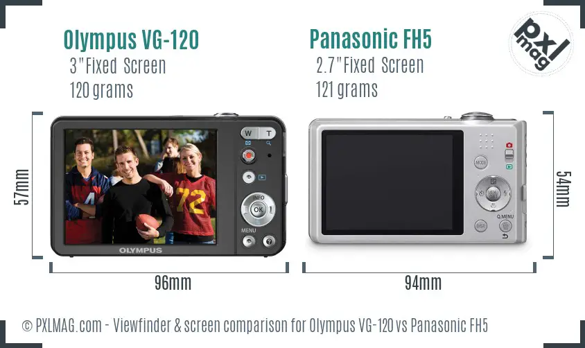 Olympus VG-120 vs Panasonic FH5 Screen and Viewfinder comparison