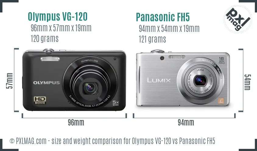 Olympus VG-120 vs Panasonic FH5 size comparison