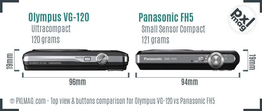 Olympus VG-120 vs Panasonic FH5 top view buttons comparison