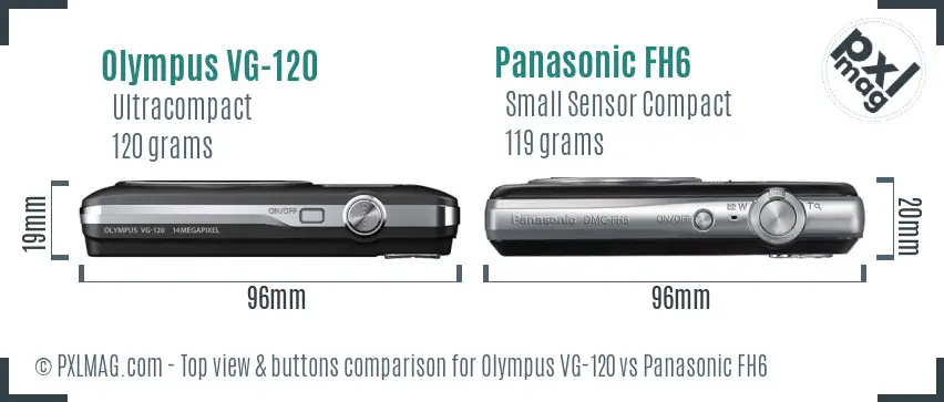 Olympus VG-120 vs Panasonic FH6 top view buttons comparison