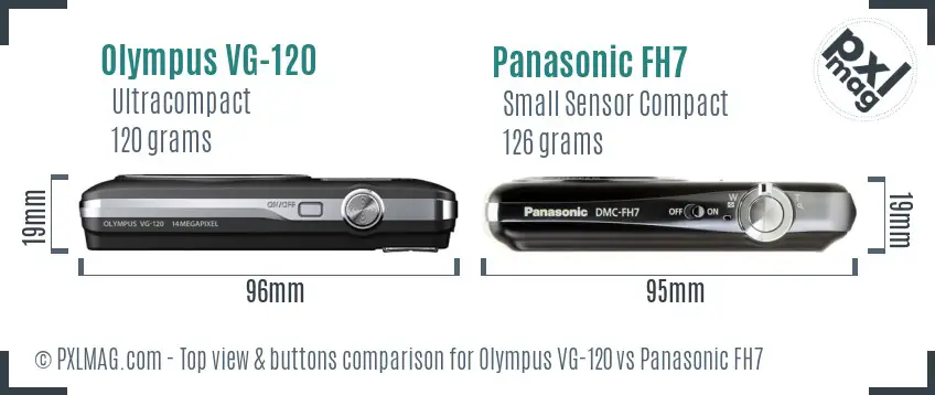 Olympus VG-120 vs Panasonic FH7 top view buttons comparison