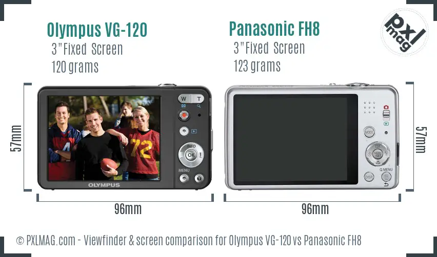 Olympus VG-120 vs Panasonic FH8 Screen and Viewfinder comparison