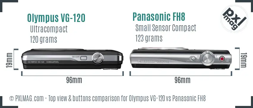 Olympus VG-120 vs Panasonic FH8 top view buttons comparison