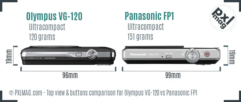 Olympus VG-120 vs Panasonic FP1 top view buttons comparison