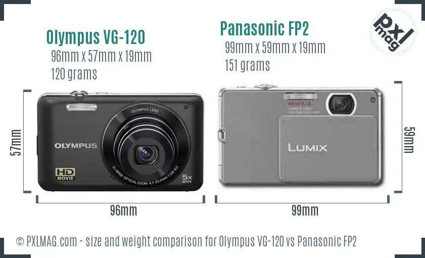 Olympus VG-120 vs Panasonic FP2 size comparison