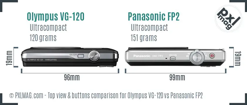 Olympus VG-120 vs Panasonic FP2 top view buttons comparison