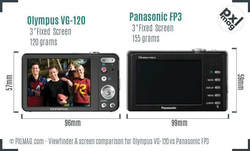 Olympus VG-120 vs Panasonic FP3 Screen and Viewfinder comparison