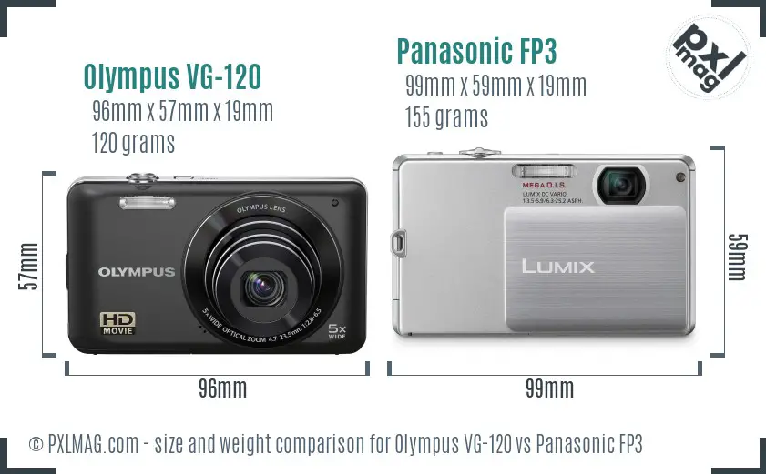 Olympus VG-120 vs Panasonic FP3 size comparison