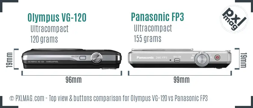 Olympus VG-120 vs Panasonic FP3 top view buttons comparison