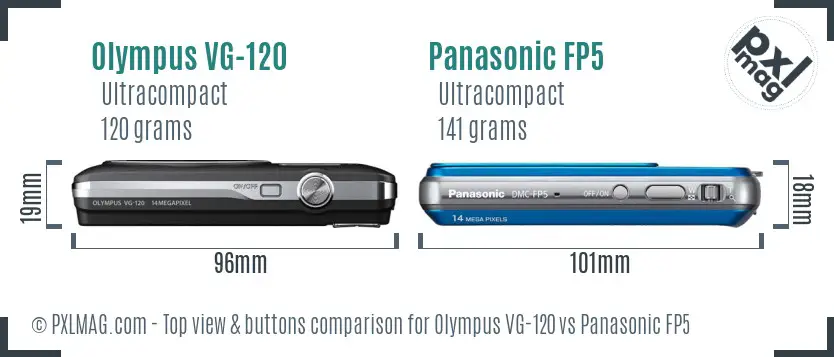 Olympus VG-120 vs Panasonic FP5 top view buttons comparison