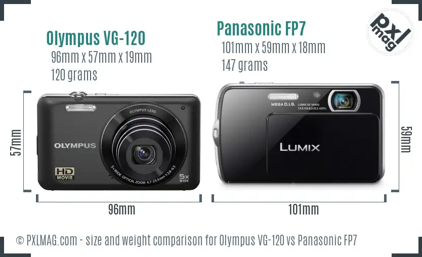 Olympus VG-120 vs Panasonic FP7 size comparison
