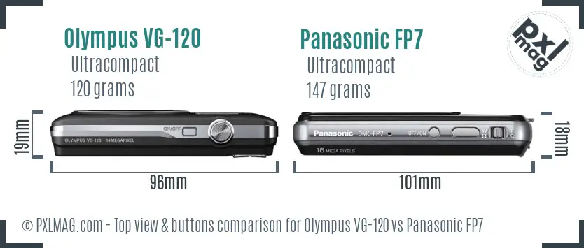 Olympus VG-120 vs Panasonic FP7 top view buttons comparison