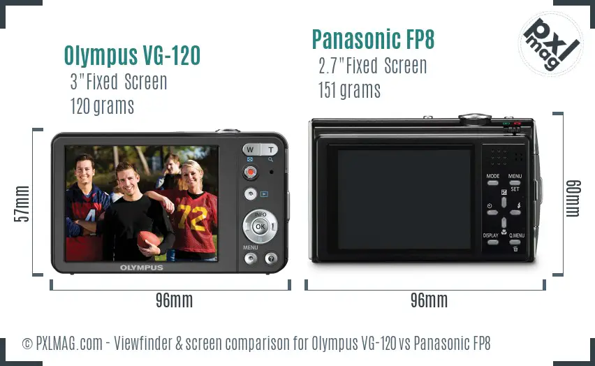 Olympus VG-120 vs Panasonic FP8 Screen and Viewfinder comparison