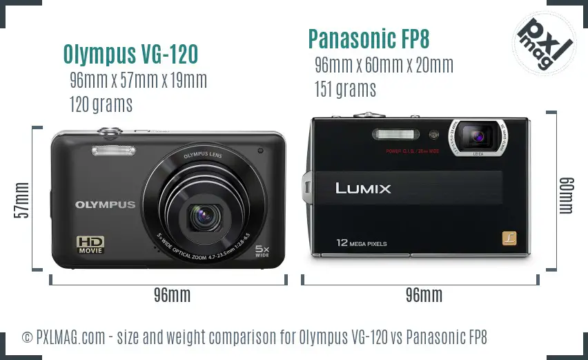 Olympus VG-120 vs Panasonic FP8 size comparison