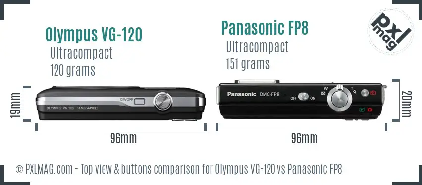 Olympus VG-120 vs Panasonic FP8 top view buttons comparison