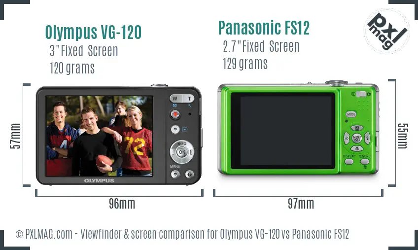 Olympus VG-120 vs Panasonic FS12 Screen and Viewfinder comparison