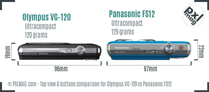 Olympus VG-120 vs Panasonic FS12 top view buttons comparison
