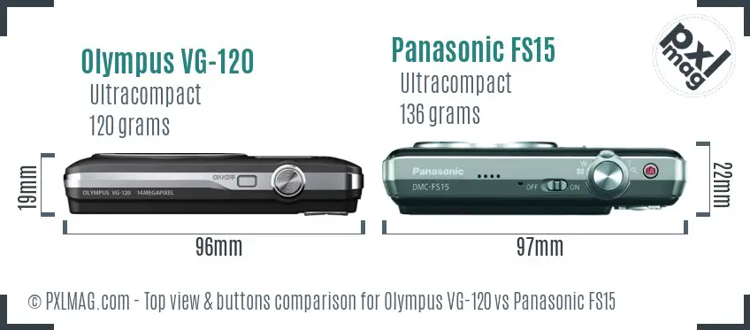 Olympus VG-120 vs Panasonic FS15 top view buttons comparison