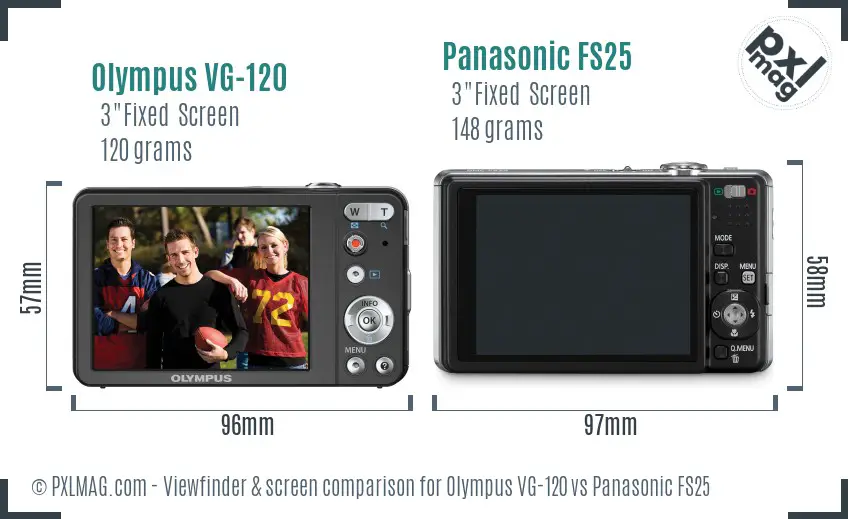 Olympus VG-120 vs Panasonic FS25 Screen and Viewfinder comparison