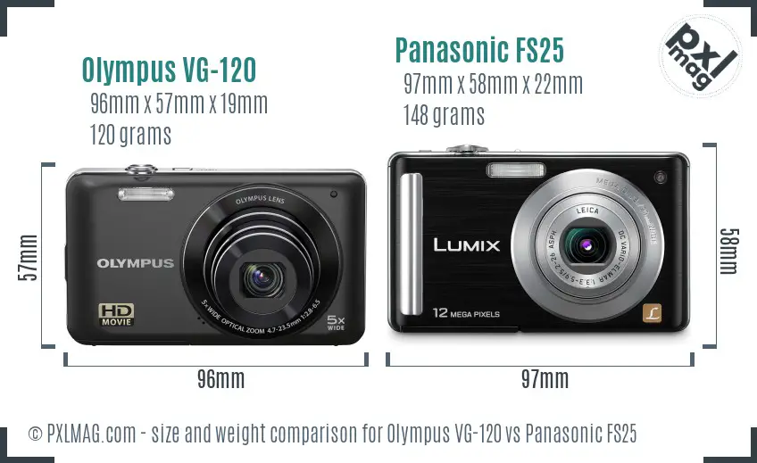 Olympus VG-120 vs Panasonic FS25 size comparison