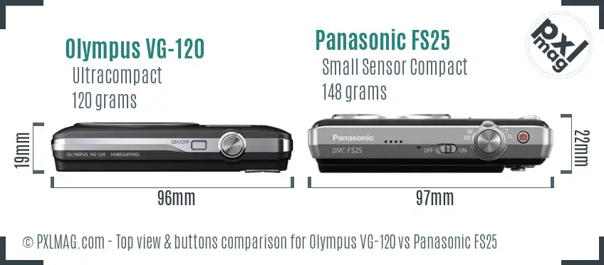 Olympus VG-120 vs Panasonic FS25 top view buttons comparison