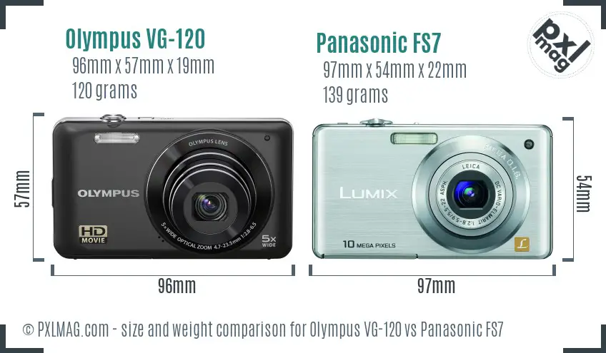 Olympus VG-120 vs Panasonic FS7 size comparison