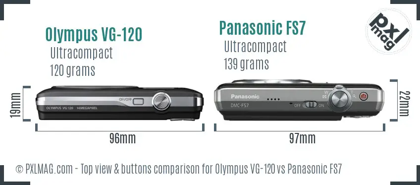 Olympus VG-120 vs Panasonic FS7 top view buttons comparison