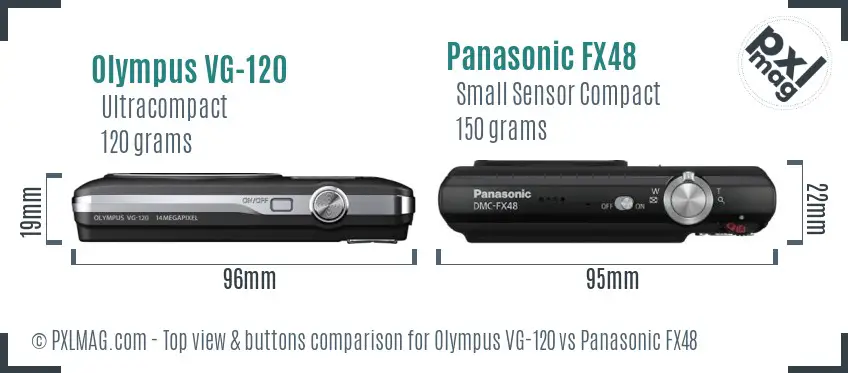 Olympus VG-120 vs Panasonic FX48 top view buttons comparison
