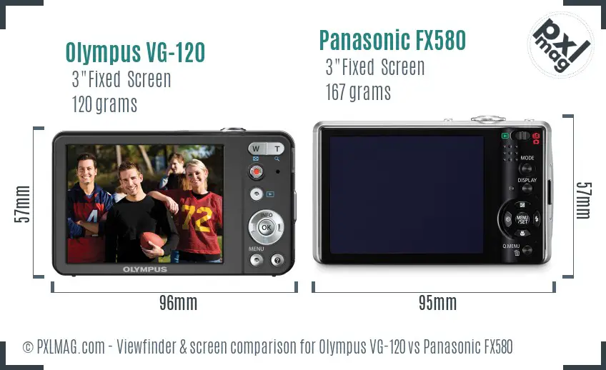 Olympus VG-120 vs Panasonic FX580 Screen and Viewfinder comparison