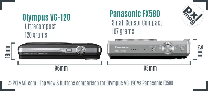 Olympus VG-120 vs Panasonic FX580 top view buttons comparison