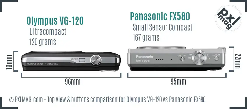 Olympus VG-120 vs Panasonic FX580 top view buttons comparison Olympus VG-120 vs Panasonic FX580 top view buttons comparison
