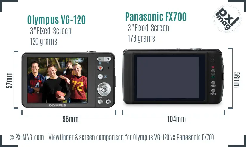 Olympus VG-120 vs Panasonic FX700 Screen and Viewfinder comparison