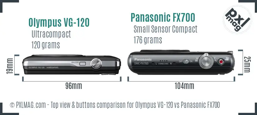 Olympus VG-120 vs Panasonic FX700 top view buttons comparison