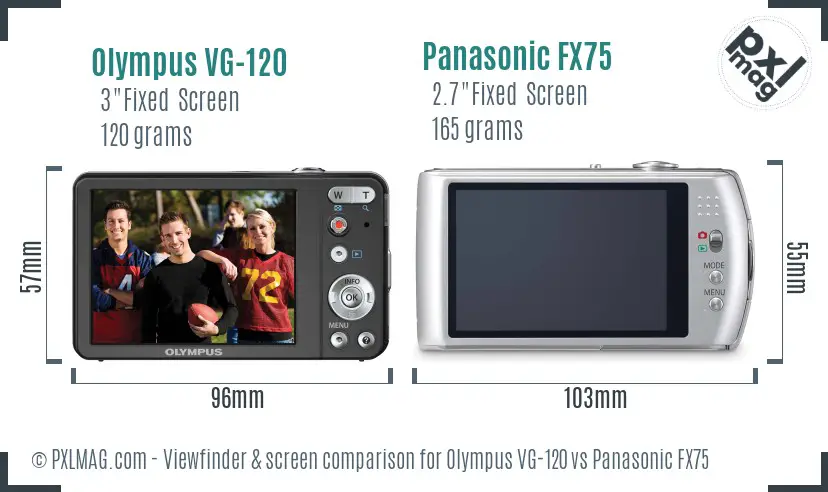 Olympus VG-120 vs Panasonic FX75 Screen and Viewfinder comparison