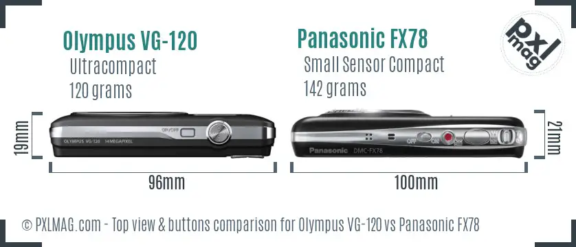 Olympus VG-120 vs Panasonic FX78 top view buttons comparison Olympus VG-120 vs Panasonic FX78 top view buttons comparison