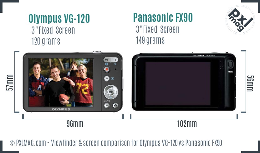 Olympus VG-120 vs Panasonic FX90 Screen and Viewfinder comparison