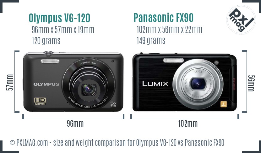 Olympus VG-120 vs Panasonic FX90 size comparison